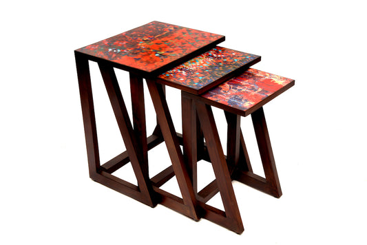 Wandering Nesting Wooden Tables (Set Of 3) Tones of Brown and Rust Orange