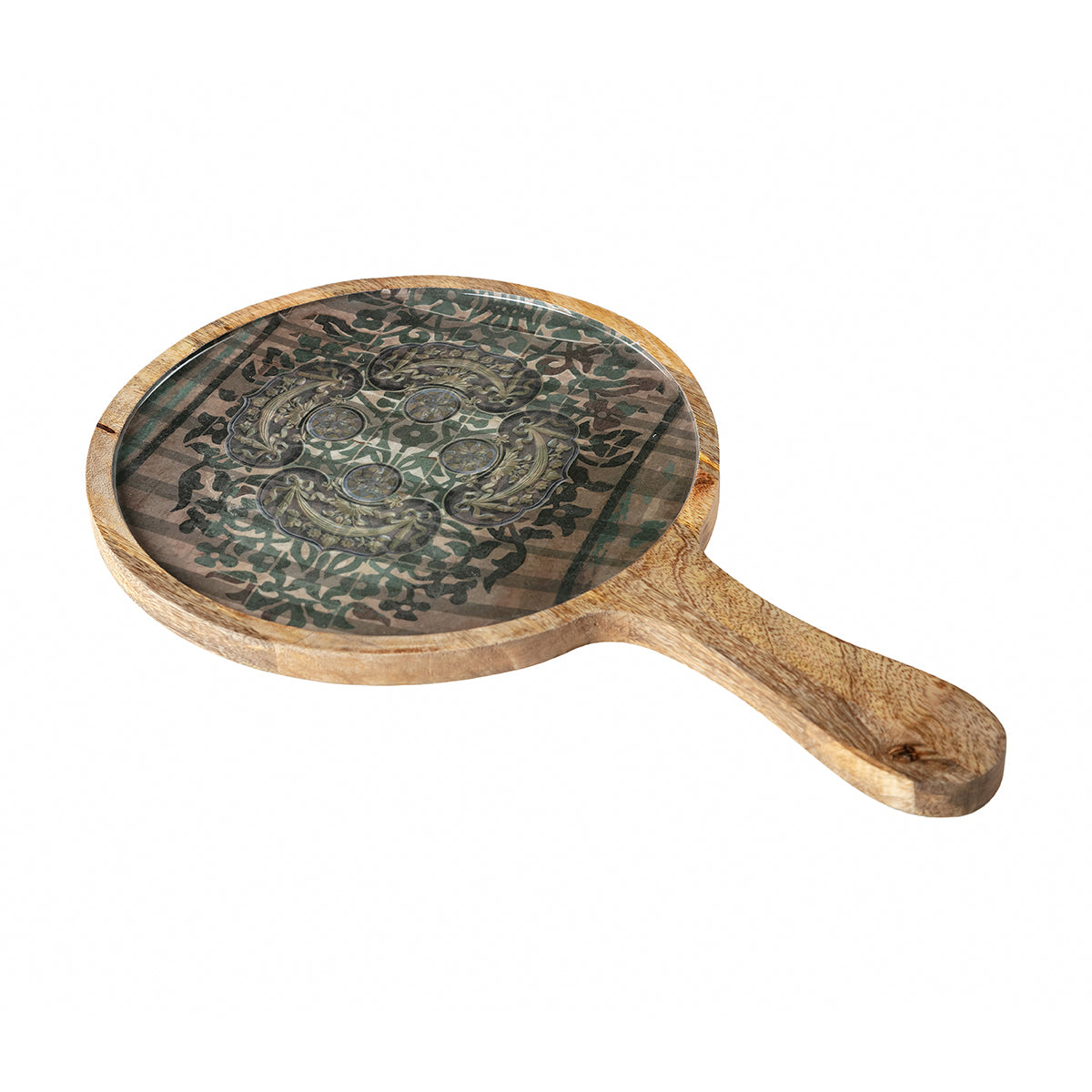 Buy Handmade Antique Motif Round Wooden Platter