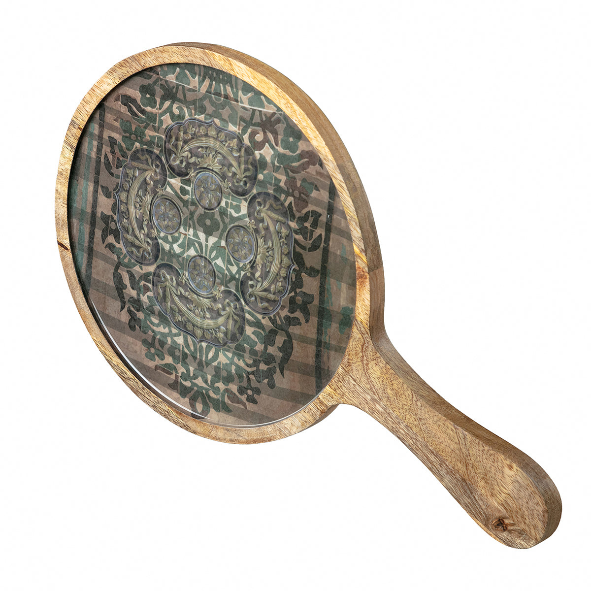 Antique Motif Round Wooden Platter Use to serve pizzas