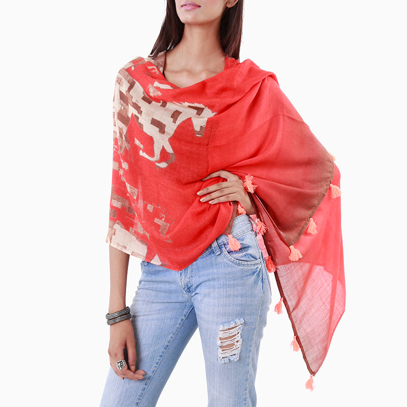 Horse Quad Red Stole