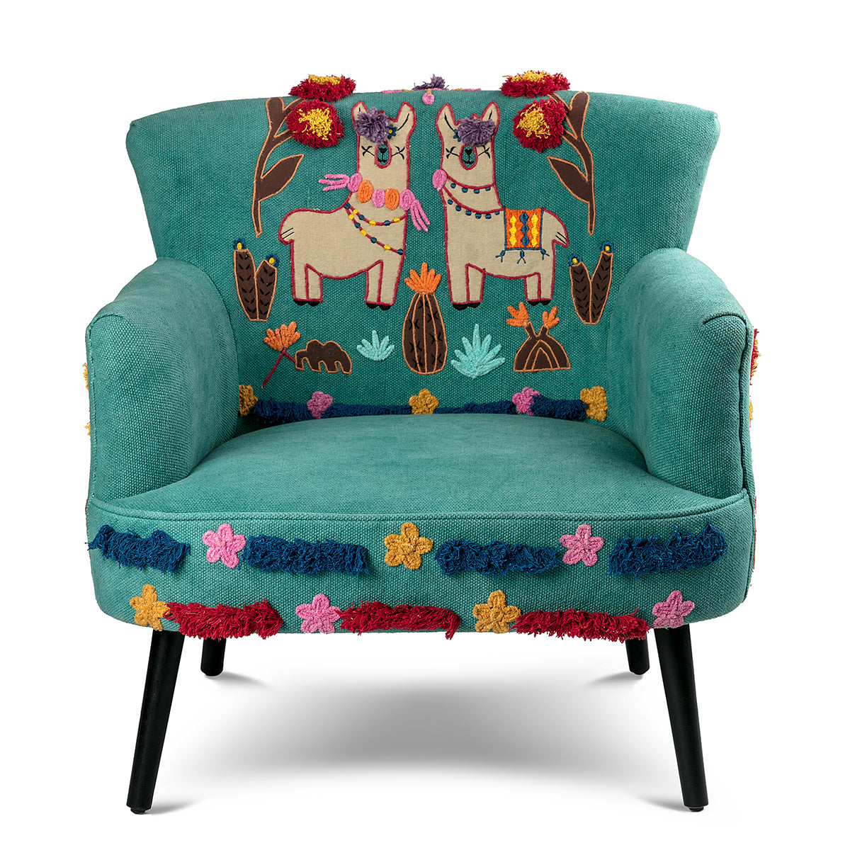 Beautiful shades with hand Embroidered Applique all over Llama Chair