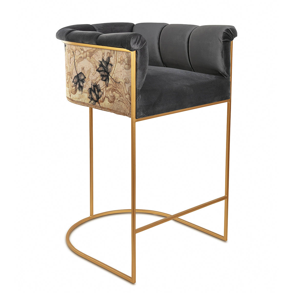 Antique Lotus Half-Circle Plush Bar Chair - Artychoke