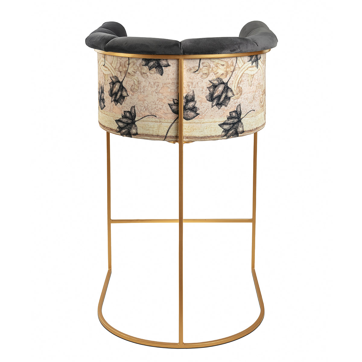 Back View Antique Lotus Half-Circle Plush Bar Chair