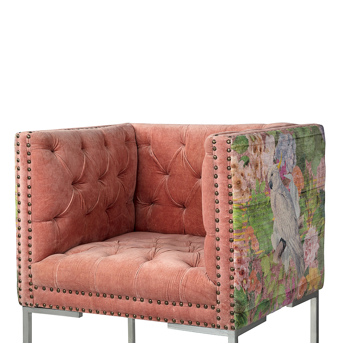 Soft Velvet Chair With Stainless Steel Frame Cockatoo Box Sofa Chair