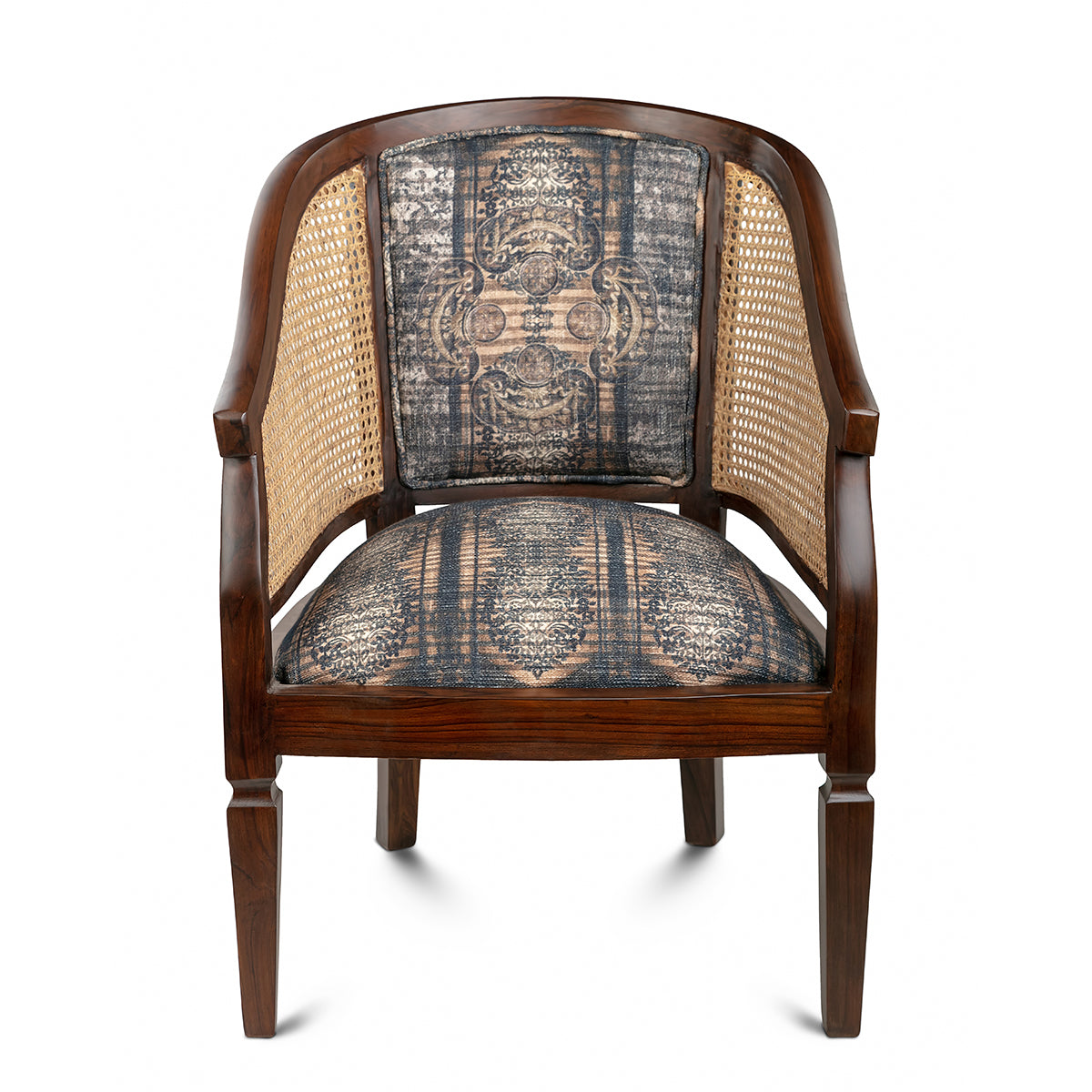 Antique Motif in grey, earthy shades Cane Chair
