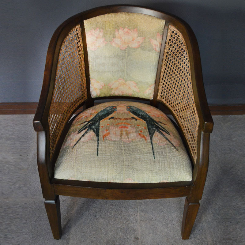 Beautiful Artwork Vintage lotuses & Birds in Sepia Lotus Bird Cane Chair