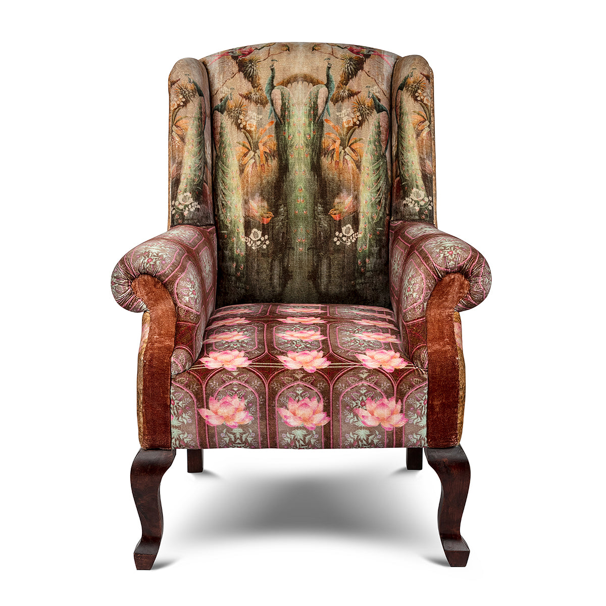 Peacock Grand Wing Pure Soft Velvet & Supported on a Teak Wood frame Sofa Chair