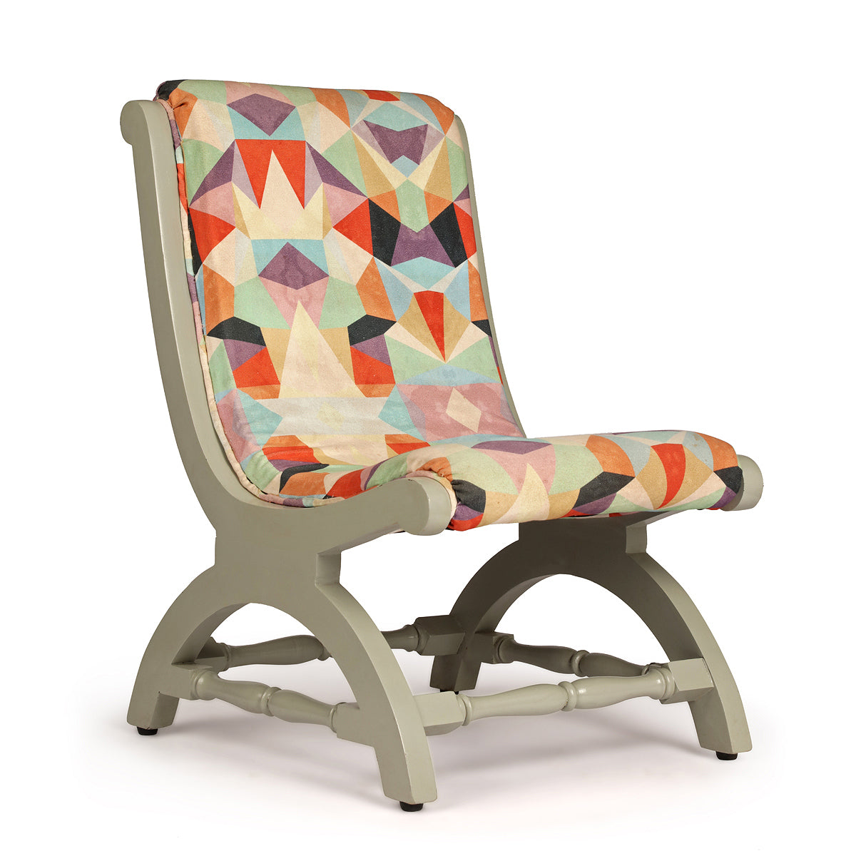 Kaleidoscopic Teak Wood Chair With Soft Velvet Seat Chair