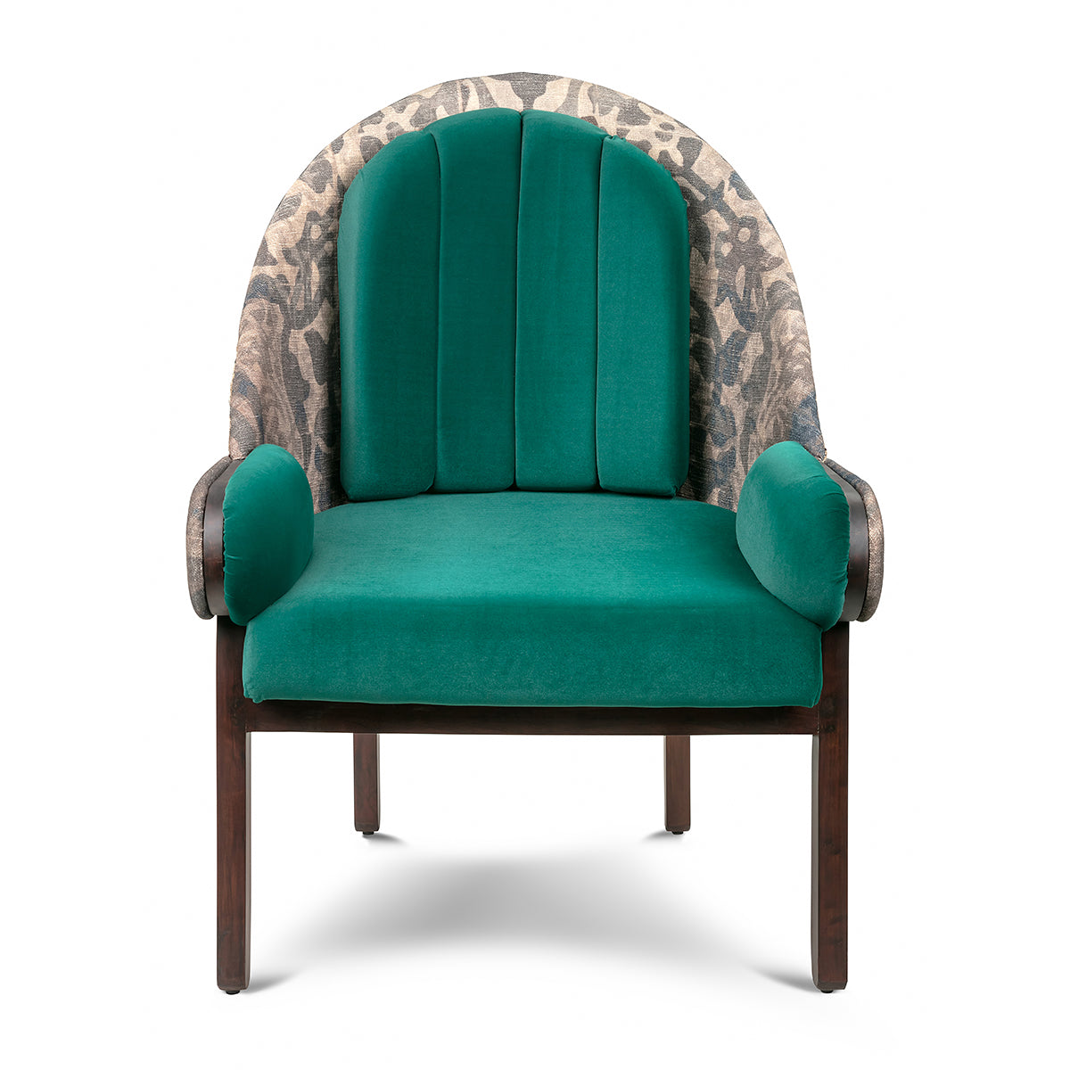 Oval Teak Wood & Soft Velvet Seat Chair Vibrant Green