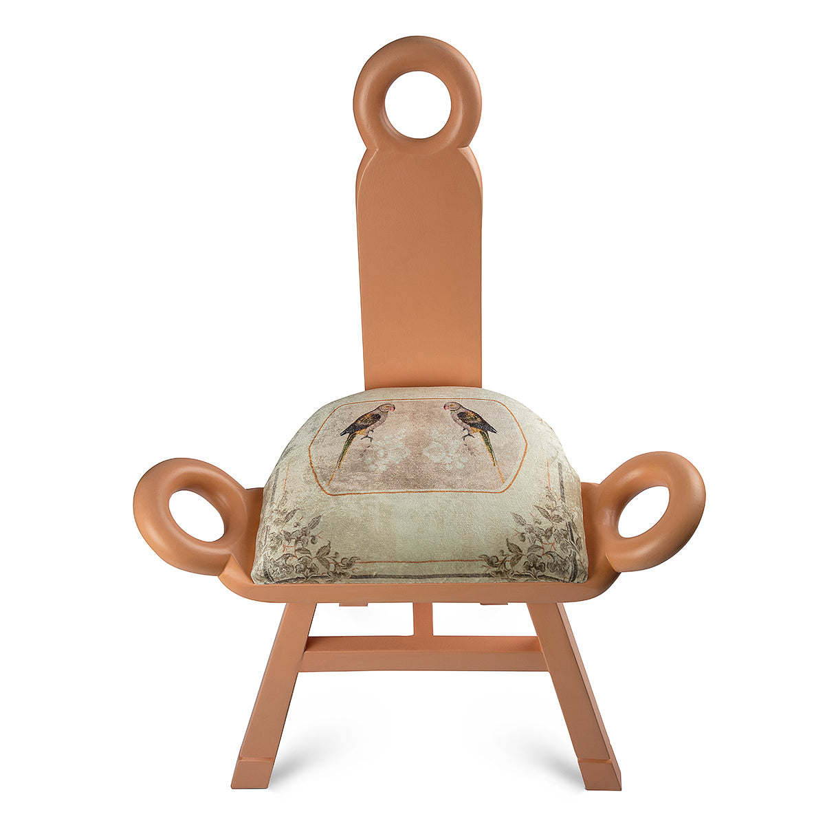 Ivory White Parrot Boota Creme Saddleback Wooden With Soft Velvet Seat Chair