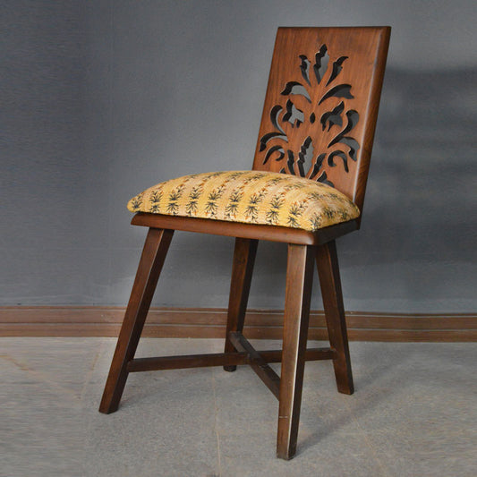 Yellow Motif Teak Wood Jaali Chair - Artychoke
