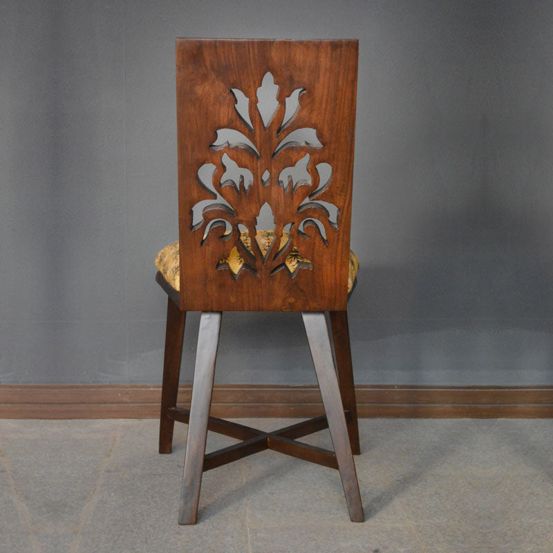 Back View Yellow Motif Teak Wood Jaali Chair