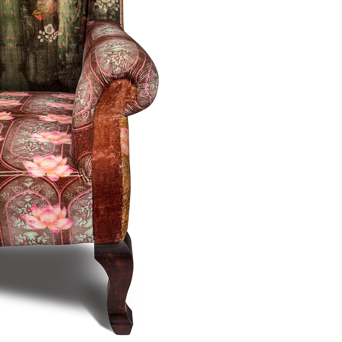 Side View Peacock Grand Wing Sofa Chair with Footstool