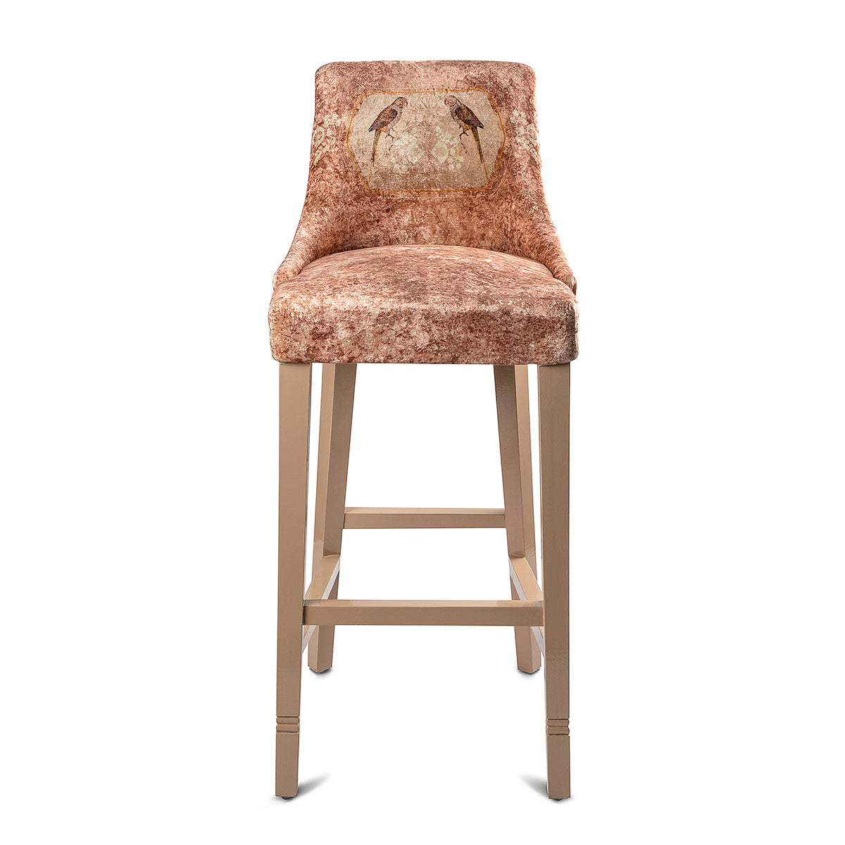 Parrot Pink Velvet Wood Bar Chair
