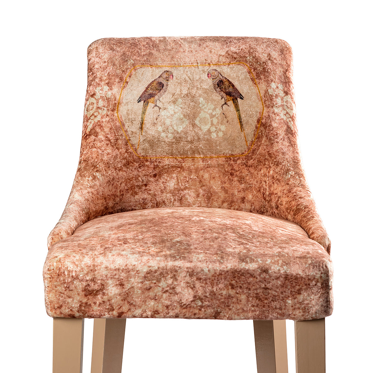 Parrot Pink Soft Velvet Wooden Seat Bar Chair