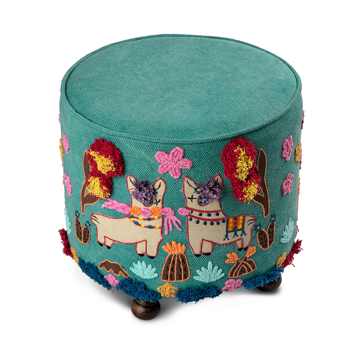 Hand-embroidered Applique Llama Stool