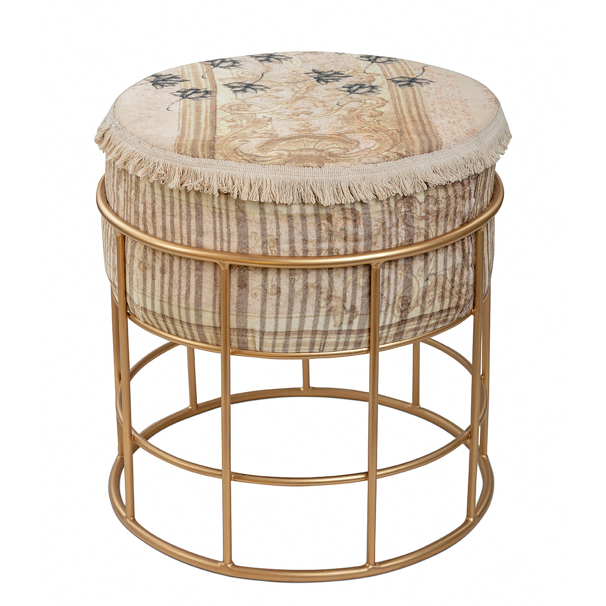 Antique Lotus Basket Stool vintage lotus work of art in pastel pink, cream and peach adds