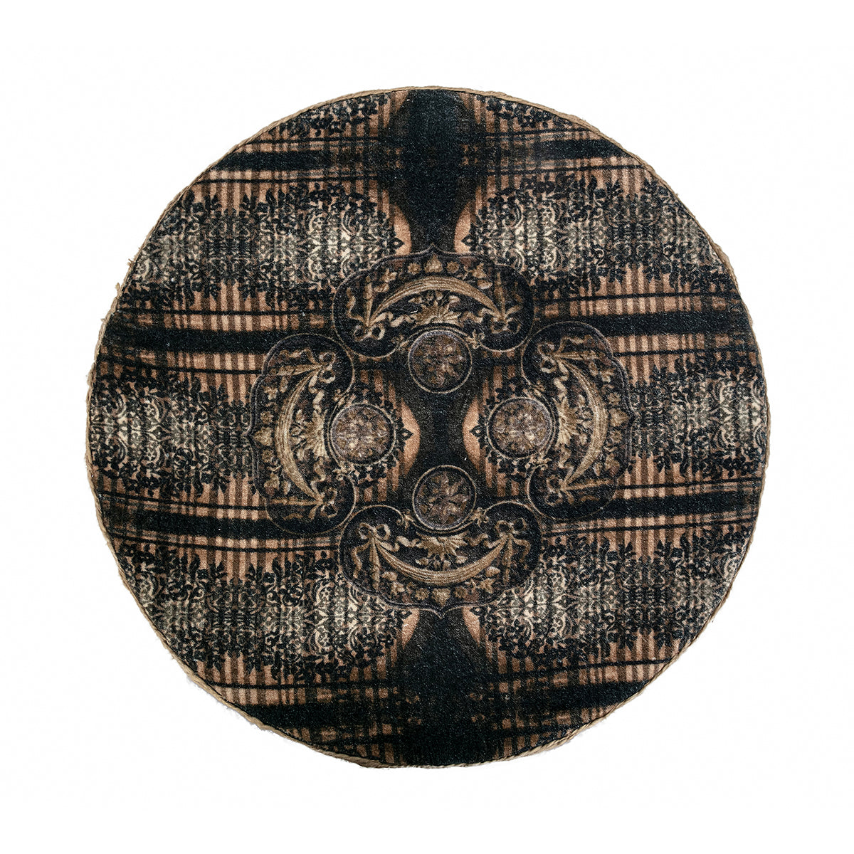 Antique Motif Stool with custom print plush velvet upholstery