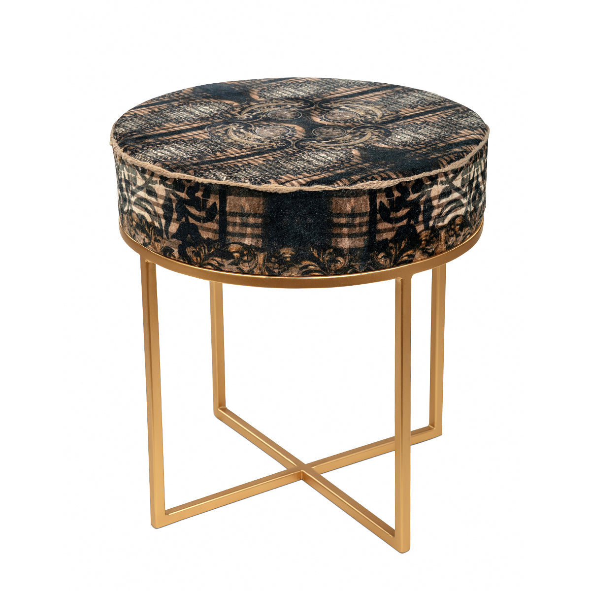 Handmade Antique Motif Stool with a lightweight stainless steel