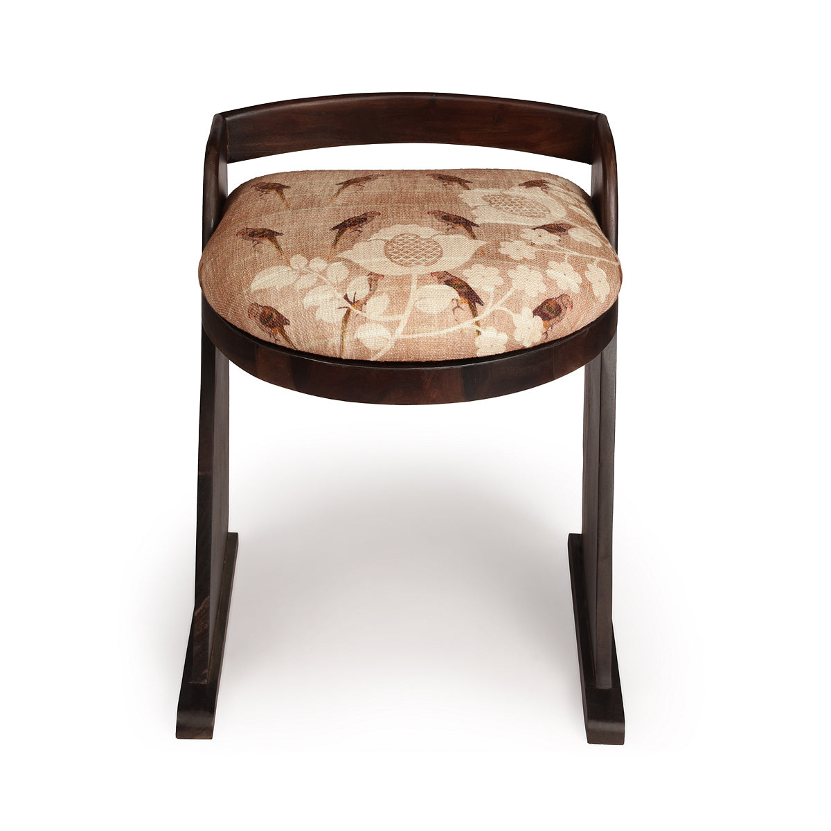 Parrot and lotus custom printed woven cotton and a solid teak wood frame comfortable small stool chair