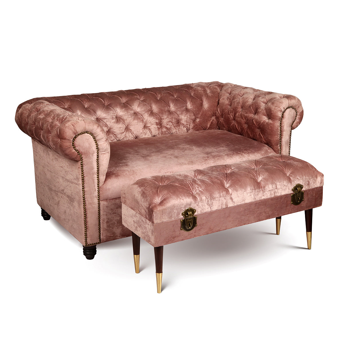 Chesterfield Pink Velvet Loveseat & Bench - Artychoke