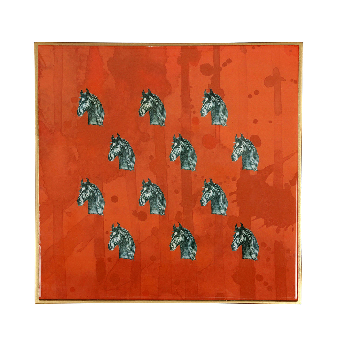 Top View Shades of Red offse Wild Stallion Accent Table Showcases a stunning horse