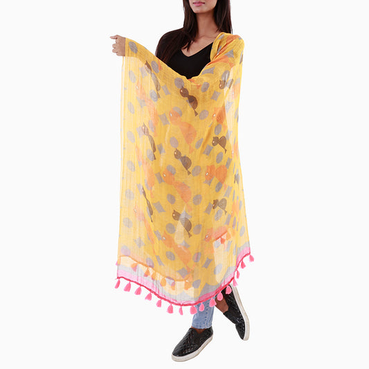 Birdie Orange Soft Linen Stole - Artychoke