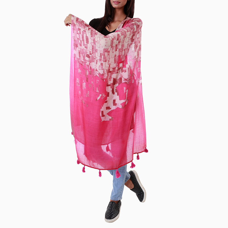 Horse Quad Pink luxuriously soft stole in Linen/ Pashmina