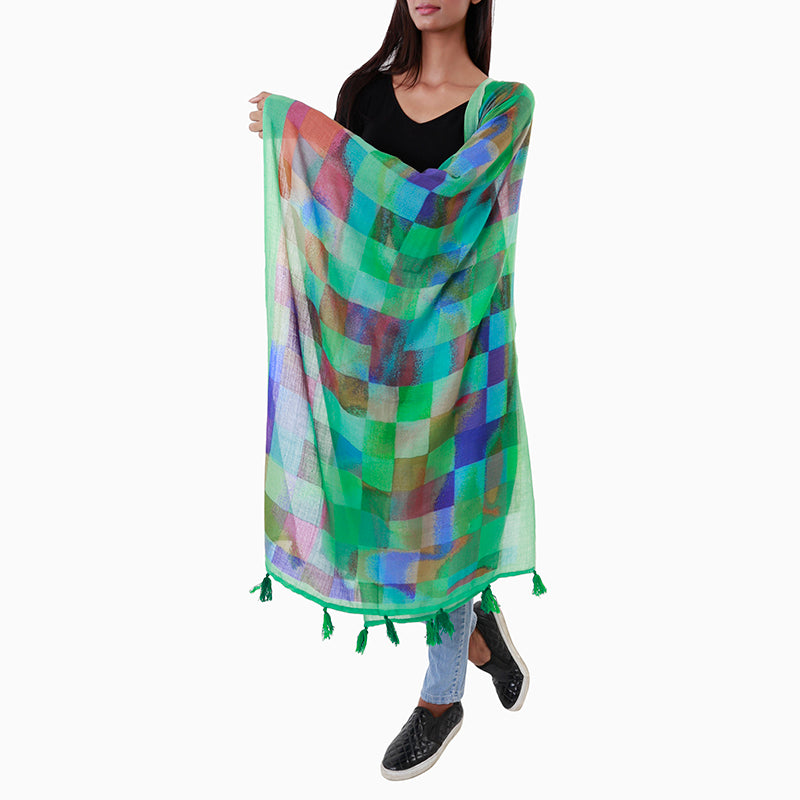 Mosaic Green soft stole in Pashmina Silk