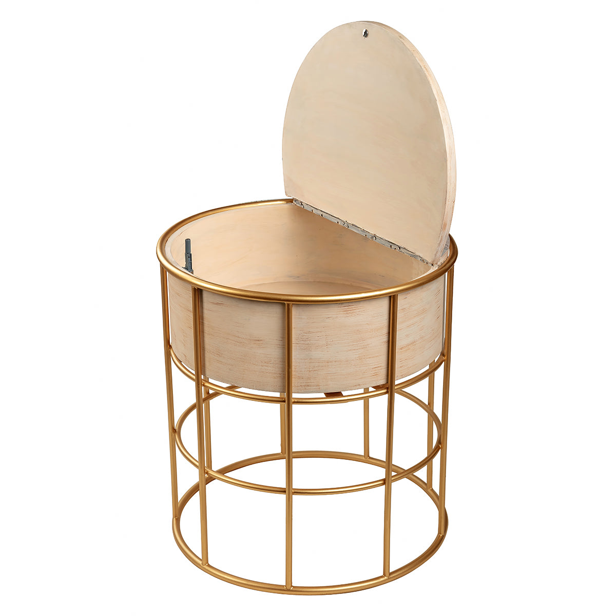 Wooden Top & Stainless Steel Antique Lotus Basket Storage Table