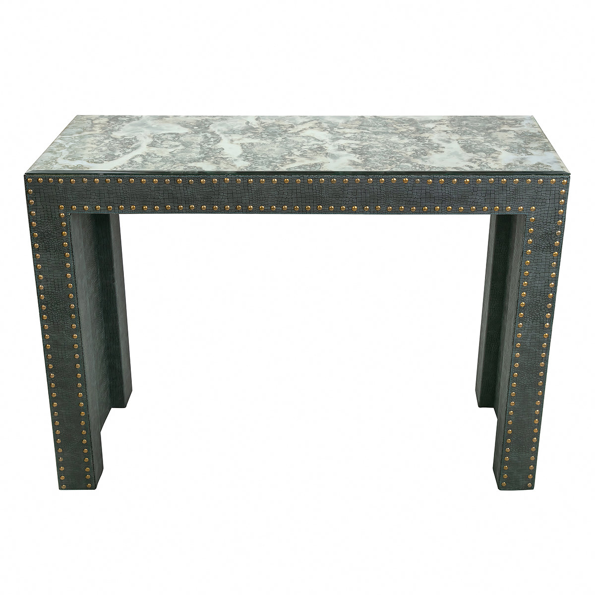 Antique Motif Mirror grey-green shades Custom Printed Leatherette Console