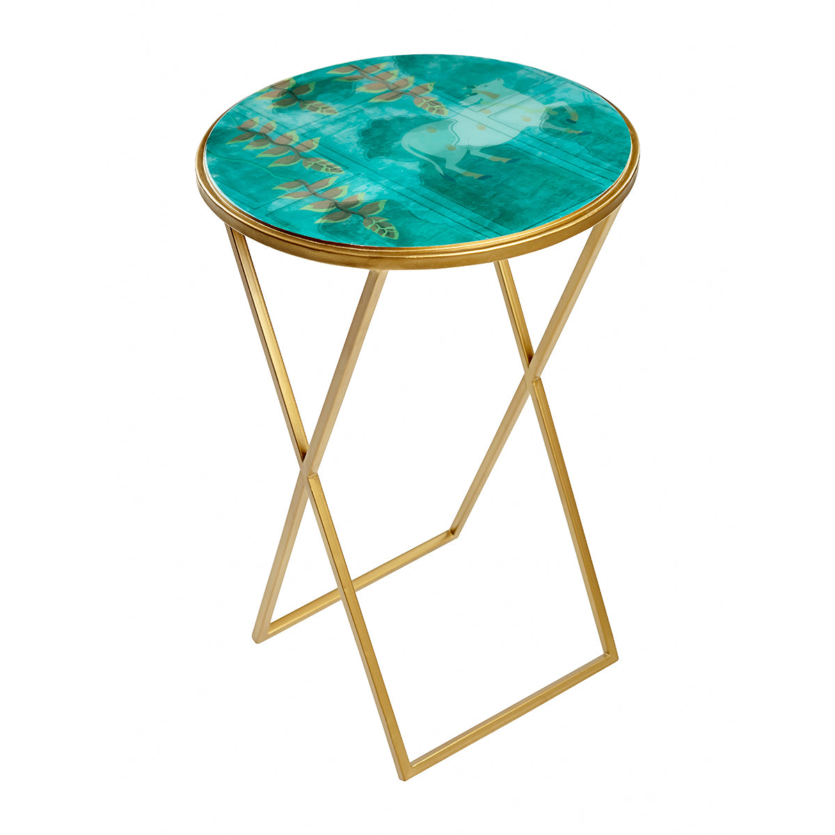 Pichwai Metal Cross Accent Table - Artychoke