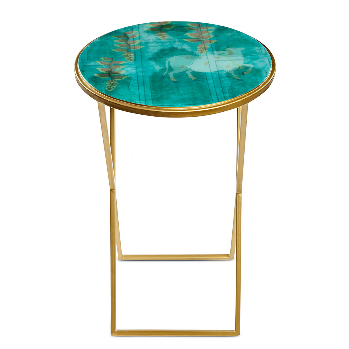Waterproof Pichwai Metal Cross Accent Table