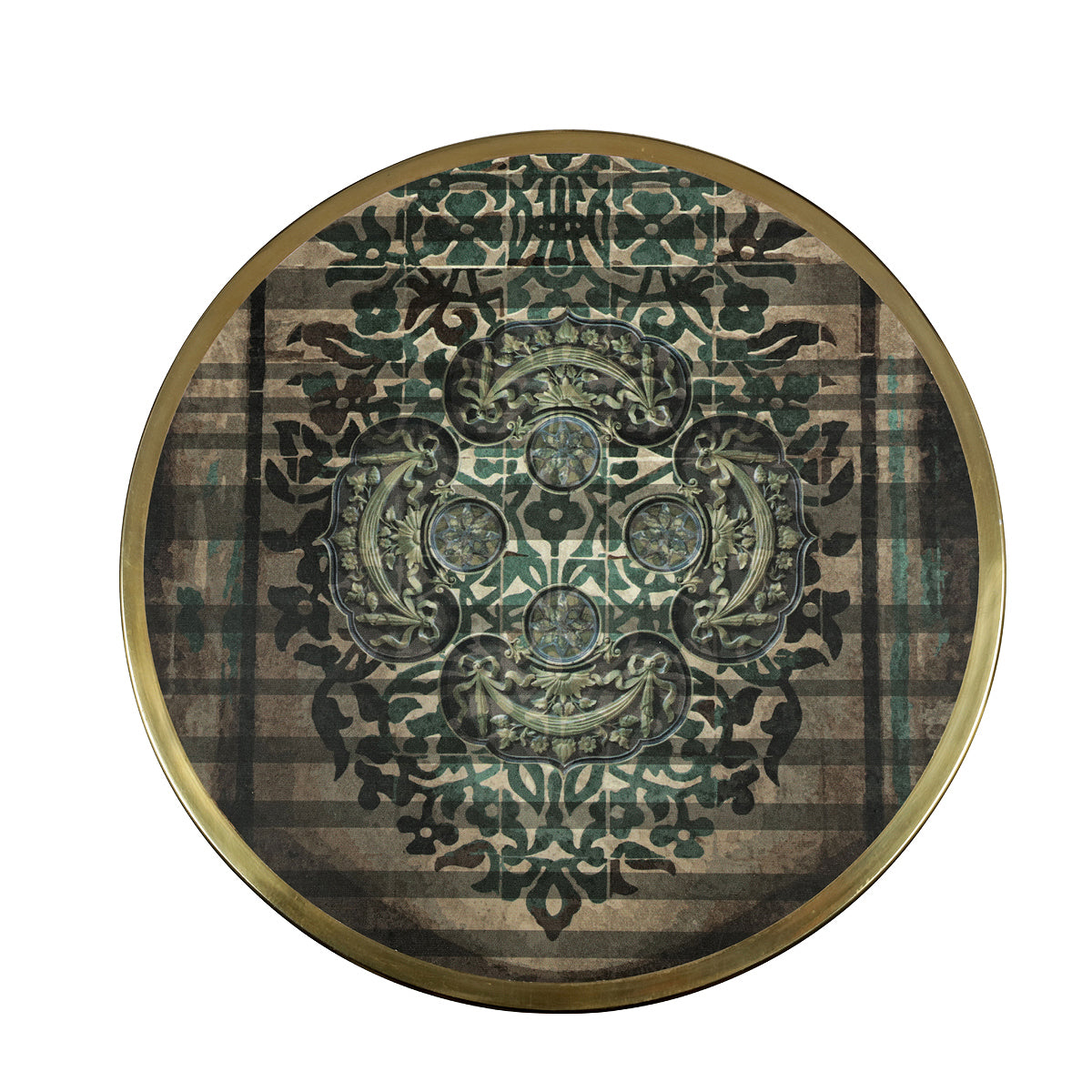 Round Wooden Antique Motif C-Sofa Table