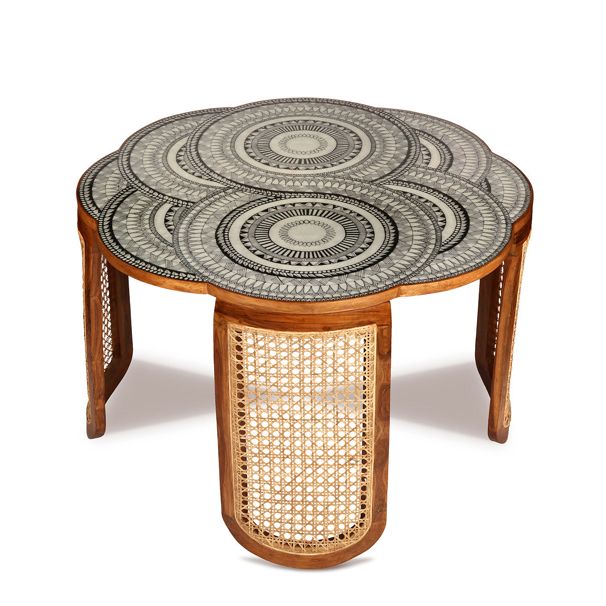 Scalloped Mandala Tall Wooden Table