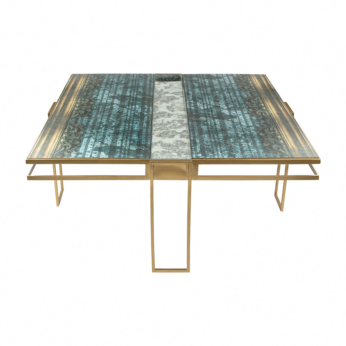 Carved Cement River Oversized Stainless steel with antique gold polish Coffee Table