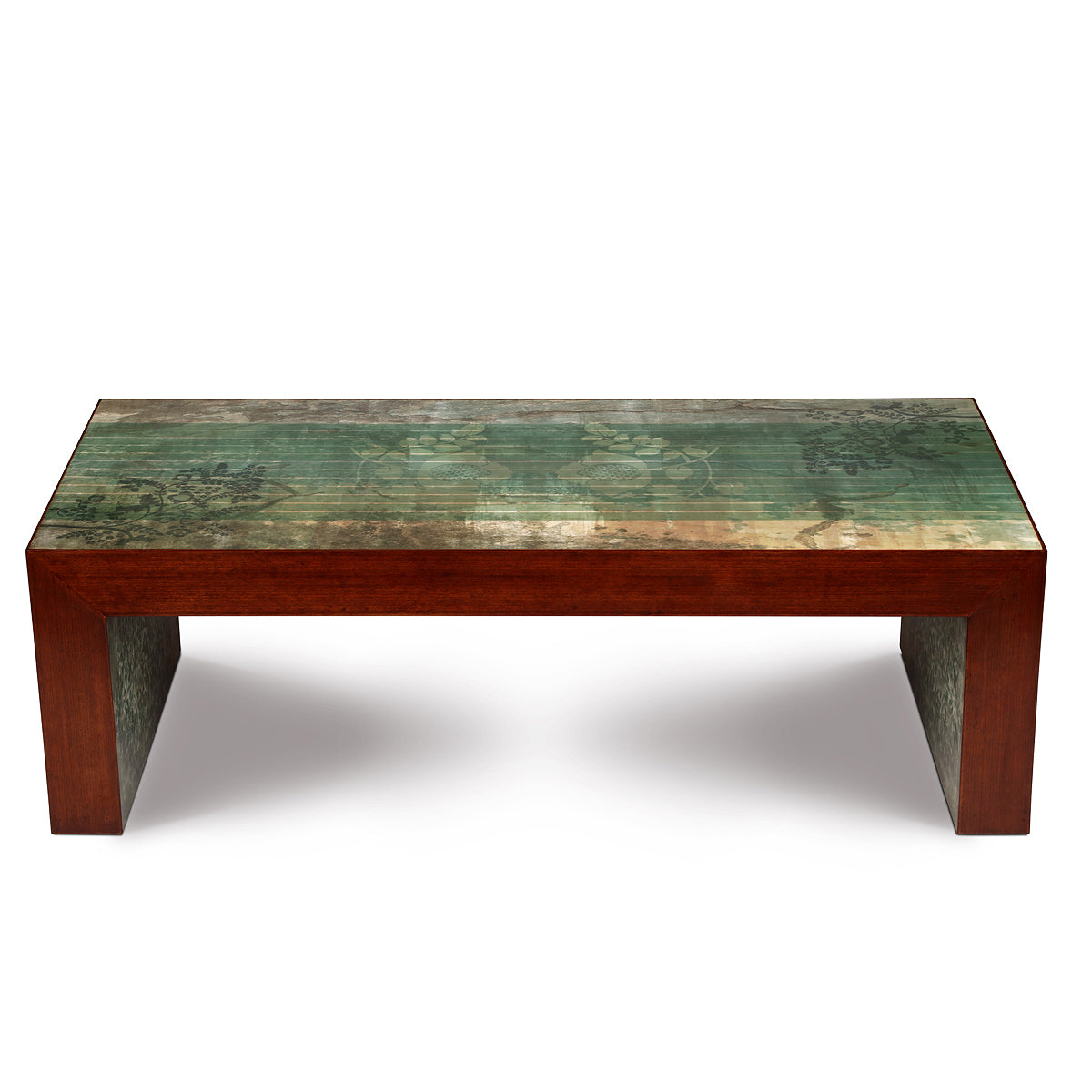 Rustic Low Teak Wood With Custom Printed Coffee Table