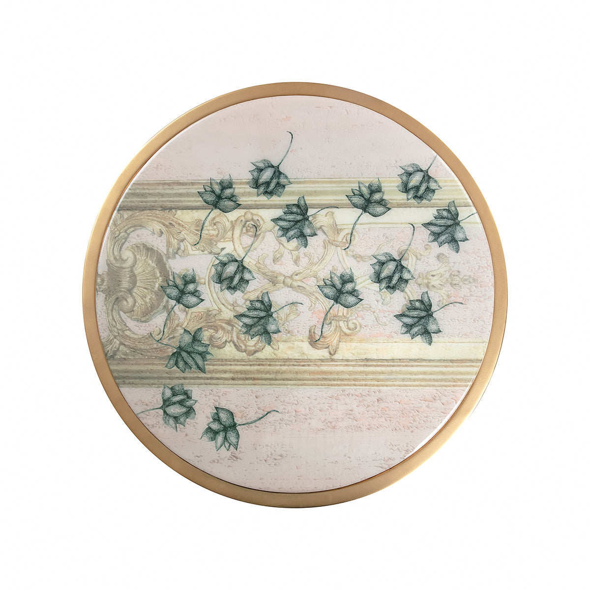 Top View Pastel pink, cream & peach Colour Antique Lotus Scallop Accent gold Table