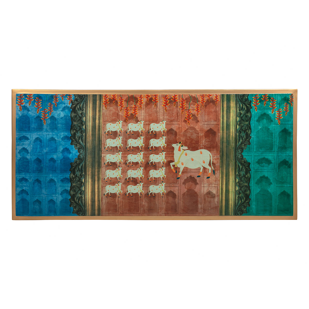 Top View Pichwai Tile Custom Printed Tile Long Table