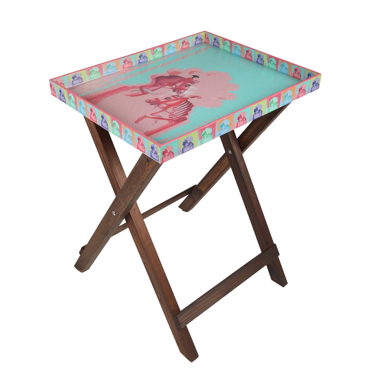 Motif in soothing pink color Horse Jharoka Folding Wooden Butler - Artychoke