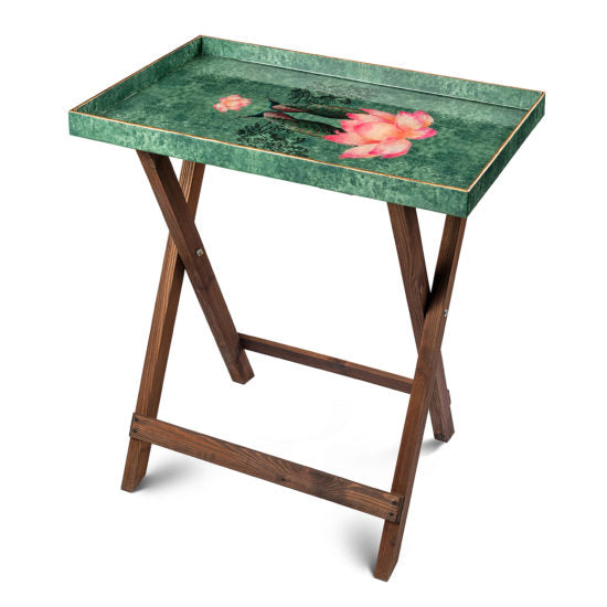 Bottle green color Peacock Boota Folding Butler - Artychoke