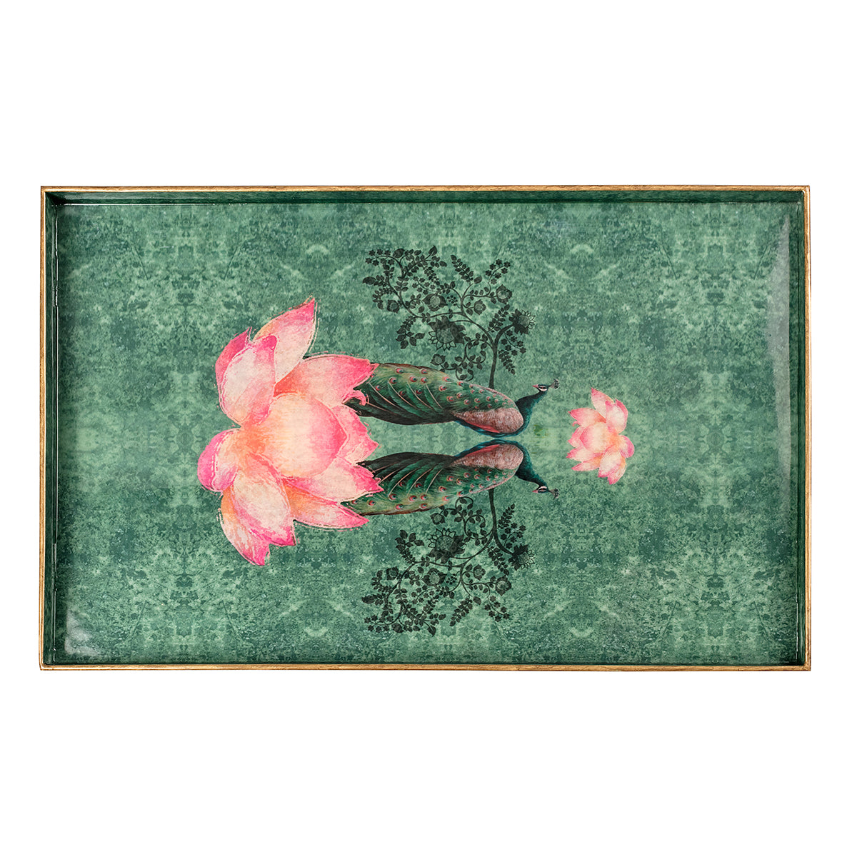 Peacock Boota Folding bottle green color wooden tray table
