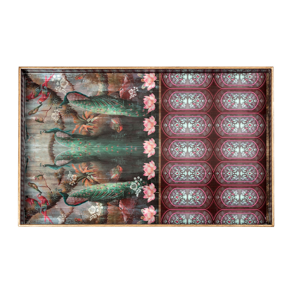 Peacock Lotus Folding Butler Wooden Tray