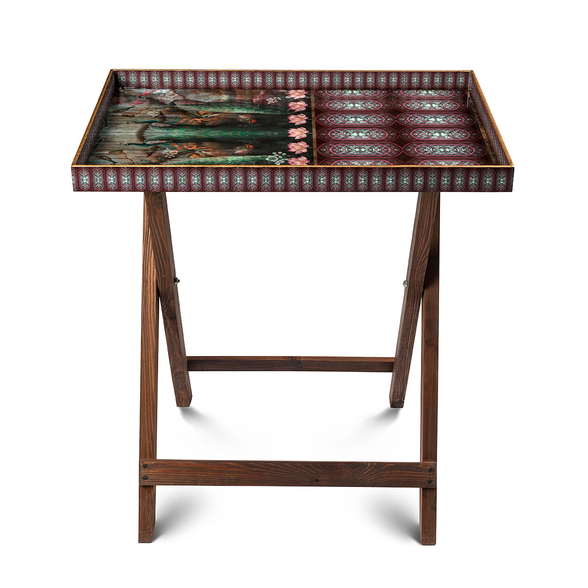 high gloss finish tray, light weight & highly durable Peacock Lotus Folding Butler