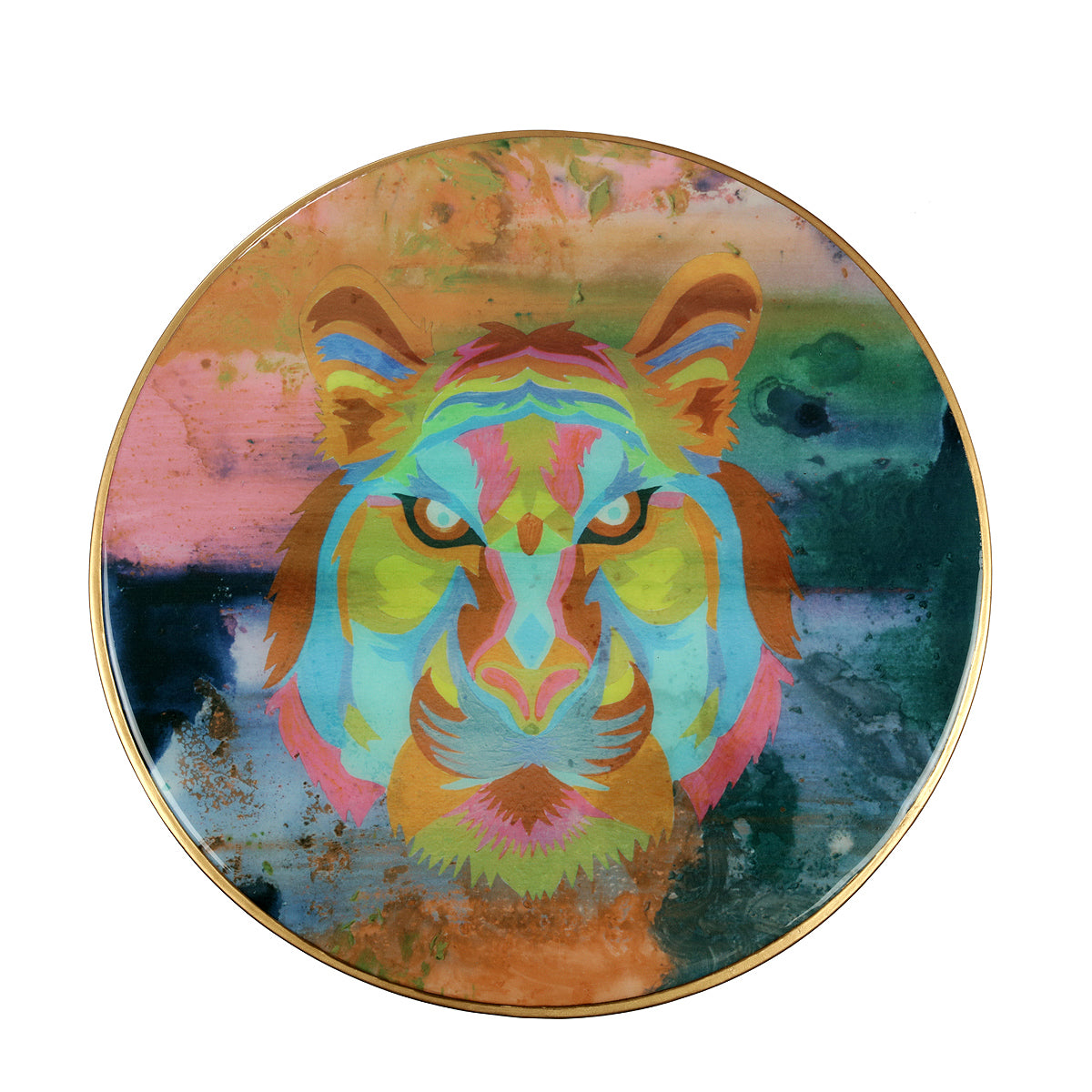 Top View Untamed Tiger Accent Side Table