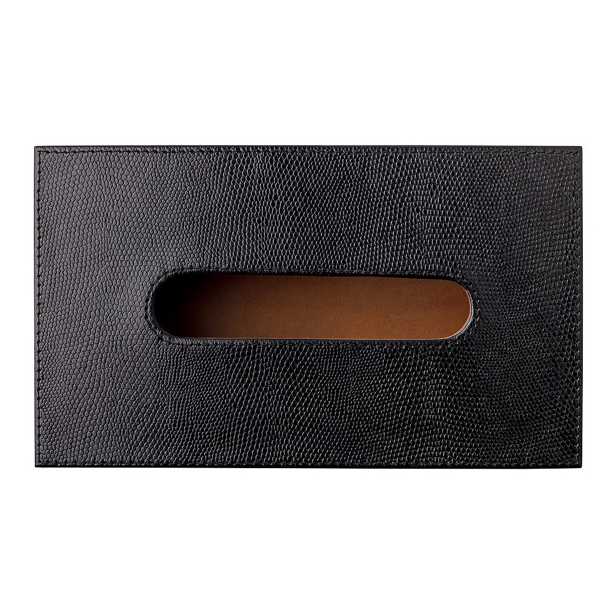 Leather Jet black top Stripes Tissue Box