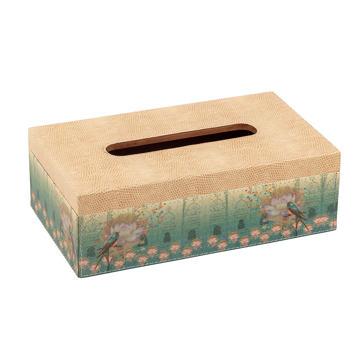 Vintage Bird motif soft greens Tissue Box
