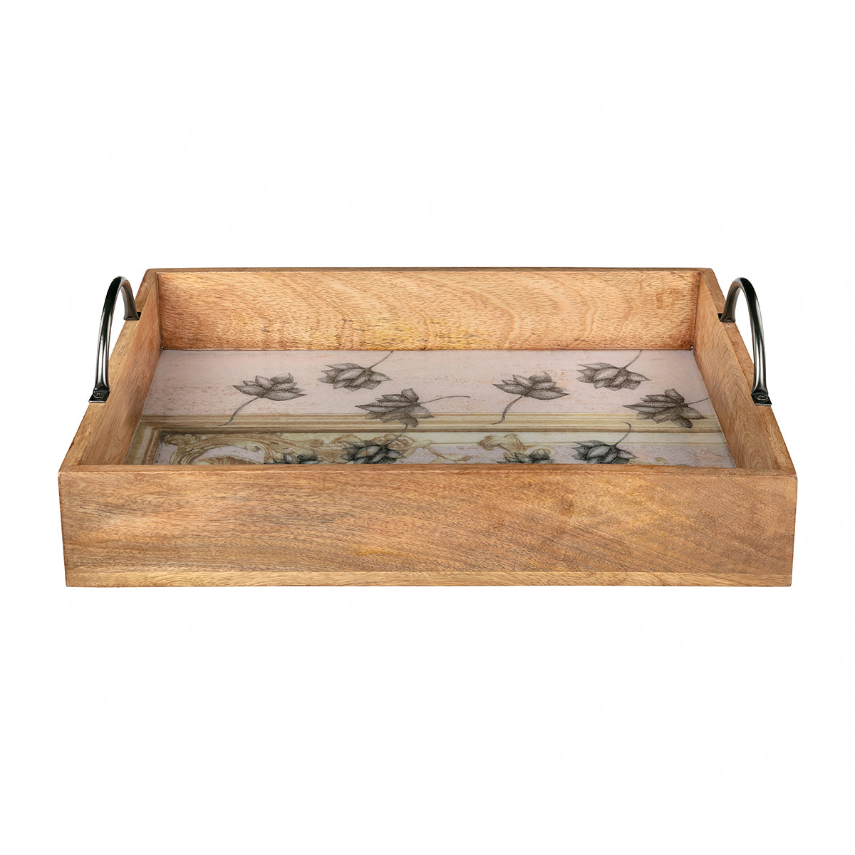 Antique Lotus in Black & Gold on a Pink Background Tray