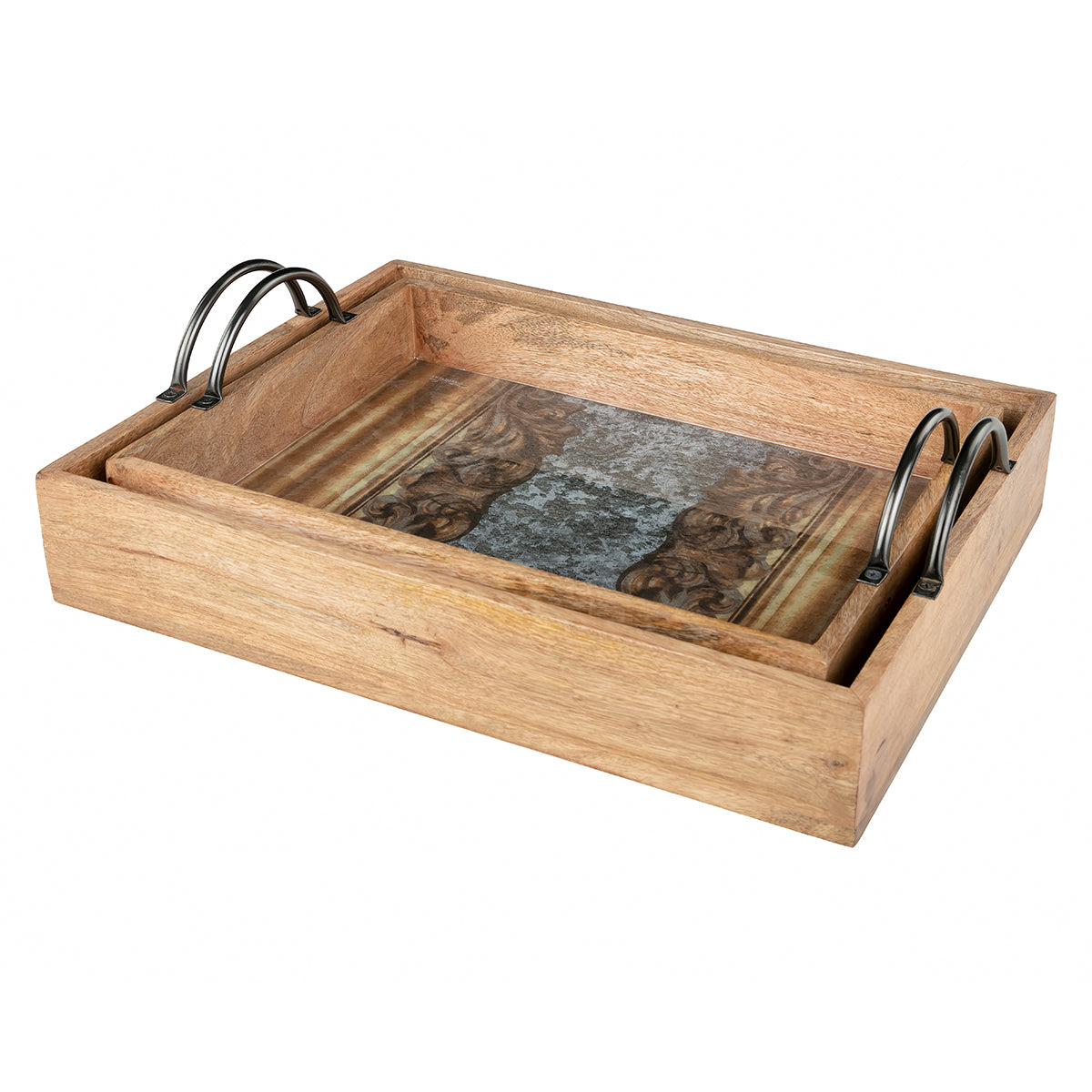 Antique Motif in Black & Gold Colour Carved Cement Crate Trays