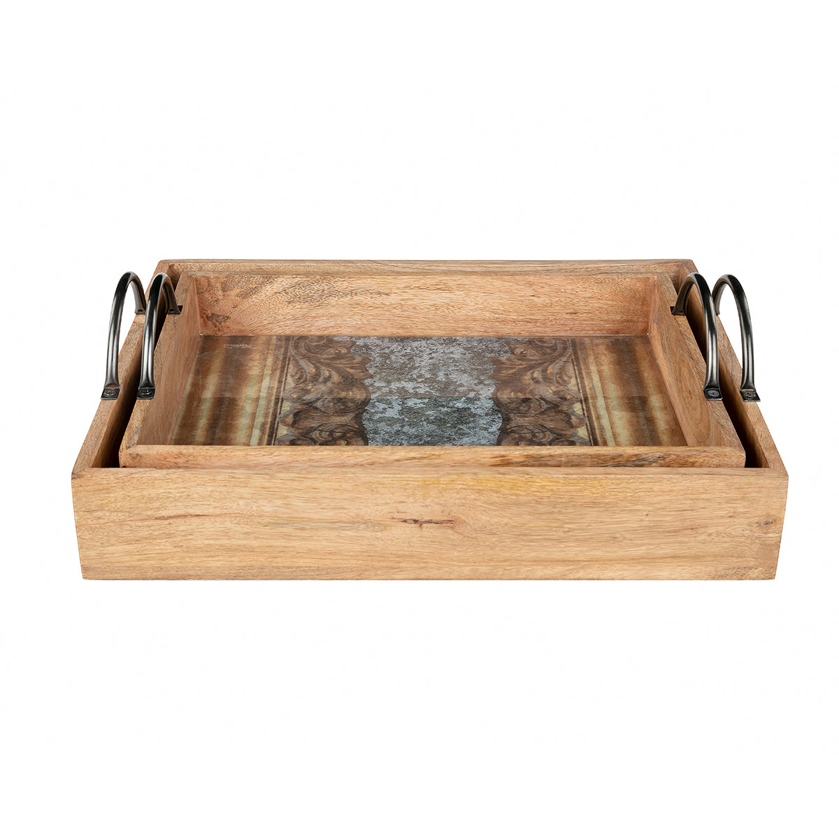 Carved Cement Crate Set of Two Tray
